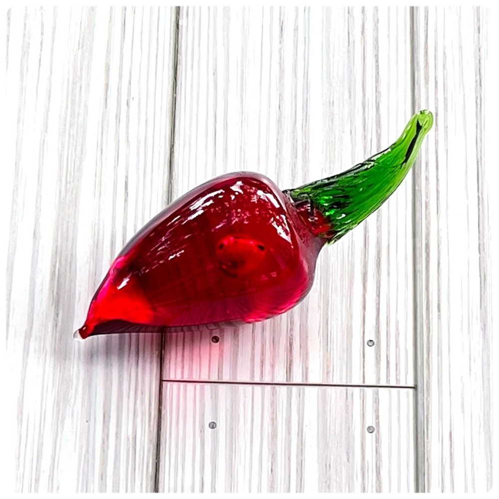 Blown Glass Red Chili Bell Pepper with Green Stem 4.5" in Length Vegetable Decor